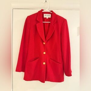 Vintage Red Wool Bouclé Blazer Gold Buttons | Made in USA Power Jacket